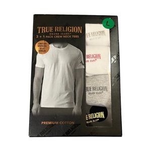 NEW Bundle of 4 Crew Neck True Religion T-shirts,Premium Cotton,Multi Color,  L